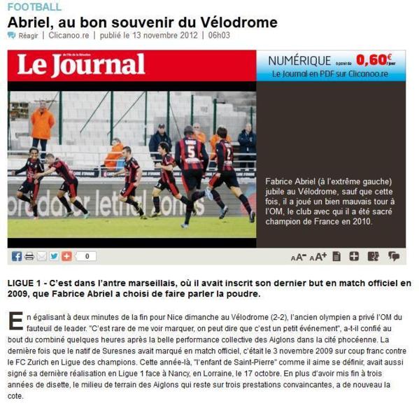 Olympique de Marseille 2-2 Nice: but de Fabrice Abriel...11 novembre 2012