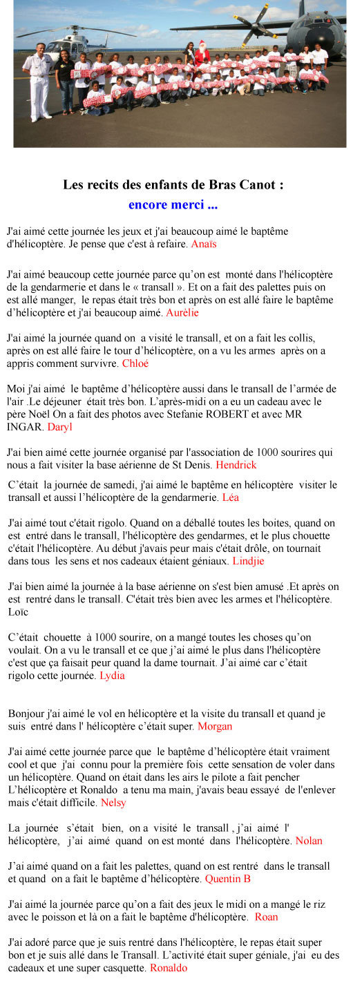 Les VIM de  1000 Sourires fêtent Noël à bord d’un hélicoptère au Détachement Air 181