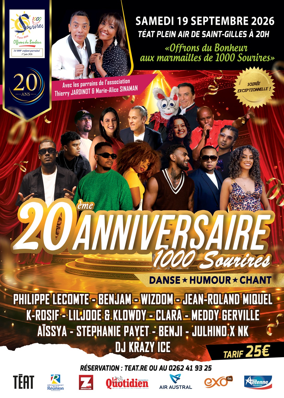 <center>Soirée Caritative  "20ème Anniversaire 1000 Sourires" : Venez nombreux  .... au TEAT Plein Air de Saint-Gilles - samedi 19 septembre 2026