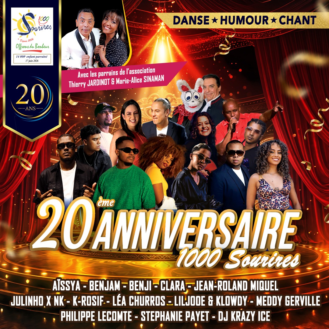 <center>Soirée Caritative  "20ème Anniversaire 1000 Sourires" : Venez nombreux  .... au TEAT Plein Air de Saint-Gilles - samedi 19 septembre 2026